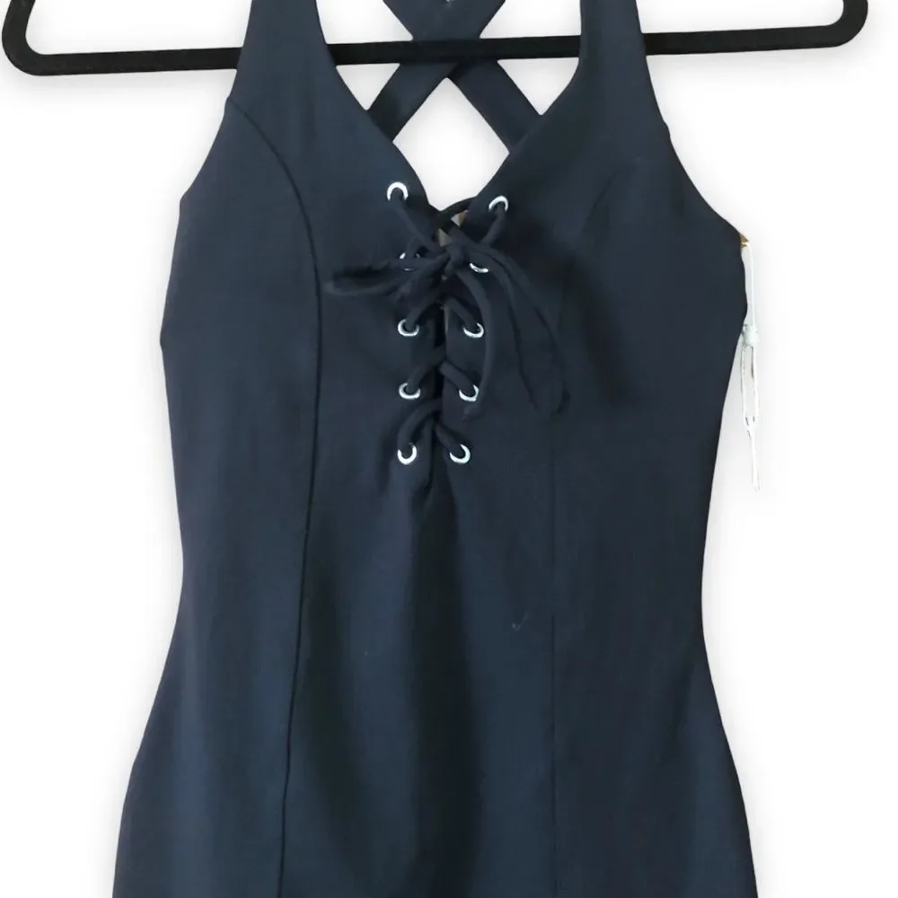 Year of Ours Black Football Mini Dress Lace Up NWT Size XS LBD Neutral